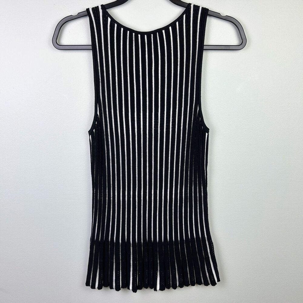 White House Black Market Striped Peplum Sweater Tank Sleeveless Rib Knit Top  S - Picture 6 of 11